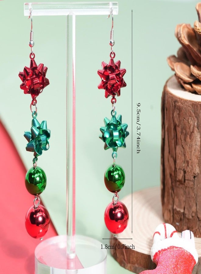 Nylry Christmas Earrings for Women Holiday Xmas Bow Earring for Women Red Green Festive Bow Drop Dangle Earrings Christmas Jewelry Accessories Outfits Gifts-bow&round - Image 3